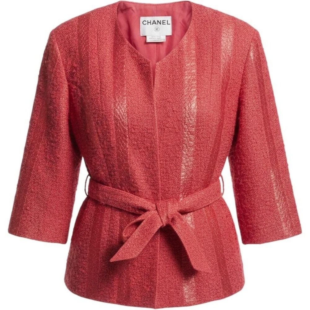 Chanel 99P Pink Salmon Metallic Tweed Belted Jacket P13210V07517 FR 40‎ US 4 6 8